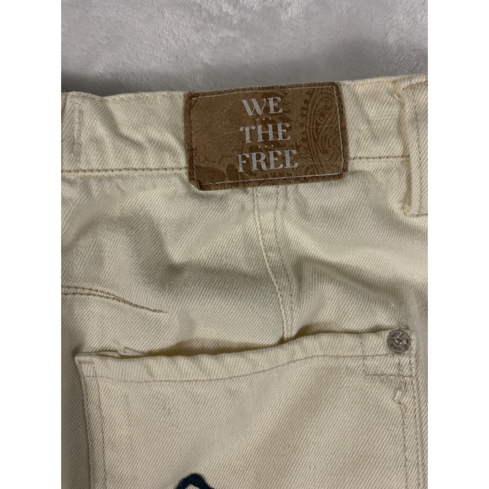 We The Free People Good Luck Soutache Barrel Jeans 31 Ivory Embroidered FLAW - Picture 12 of 16